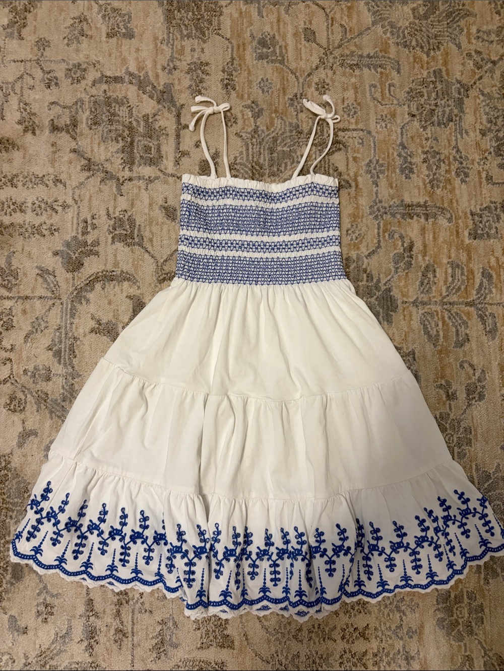 Polo by Ralph Lauren White Sundress with Blue Embroidery